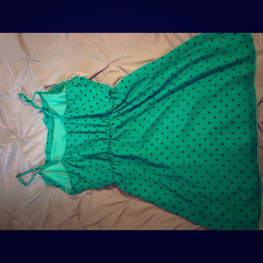 A cute, short, green, polka dotted dress!